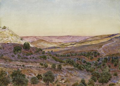 The Hills of Moab and the Valley of Hinnom, 1854 (akvarell og kroppsfarge) av Thomas Seddon