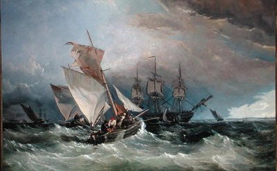 Shrimp Cutters off the Nore, Sheerness in the Distance, ca. 1854 (olje på lerret) av Thomas Sewell Robins
