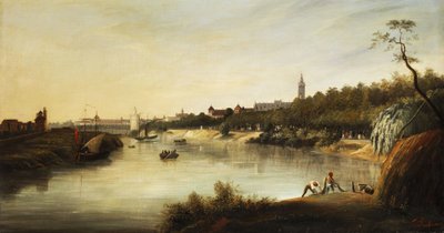 Utsikt over en engelsk (?) by av Thomas Sewell Robins
