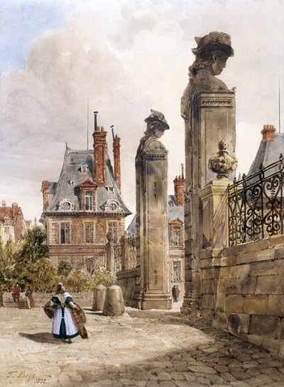 Grille Des Hermès, Porte Dauphine, Palace of Fontainebleau (akvarell med innslag av gummi arabicum på hvitt papir) av Thomas Shotter Boys