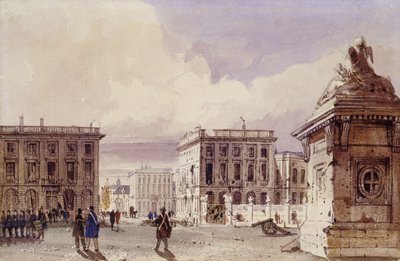 Hotel de Bellevue og Cafe d"Amitie sett fra parken, Brussel, 1830 av Thomas Shotter Boys