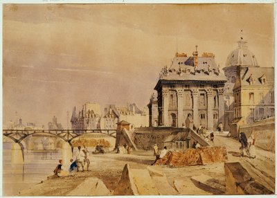 L"Institut og Pont des Arts, Paris, 1828 av Thomas Shotter Boys