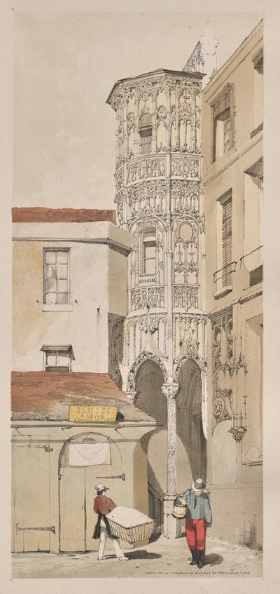 Pittoresk arkitektur i Paris, Gent, Antwerpen, Rouen: Hotel de la Tremouille, Rue des Bourbonnois, Paris av Thomas Shotter Boys