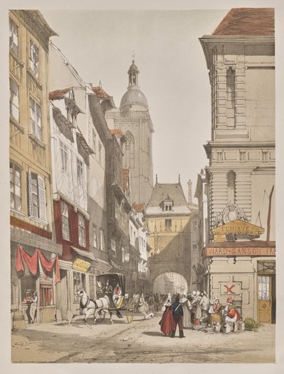 Pittoresk arkitektur i Paris, Gent, Antwerpen, Rouen: Rue de la Crosse Horlogue, Rouen, Frankrike av Thomas Shotter Boys