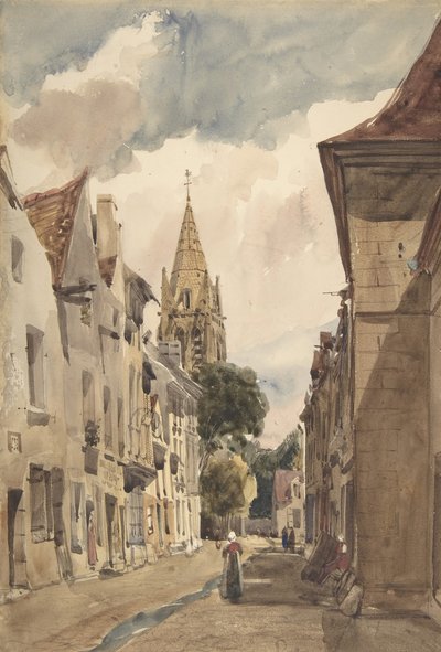 Utsikt over Issy A Street i Issy-les-Moulineaux, Seine, 1820-74. av Thomas Shotter Boys