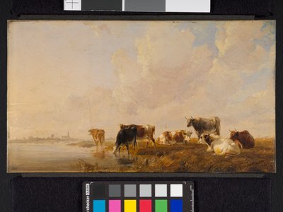 Storfe ved en elv, 1835 av Thomas Sidney Cooper