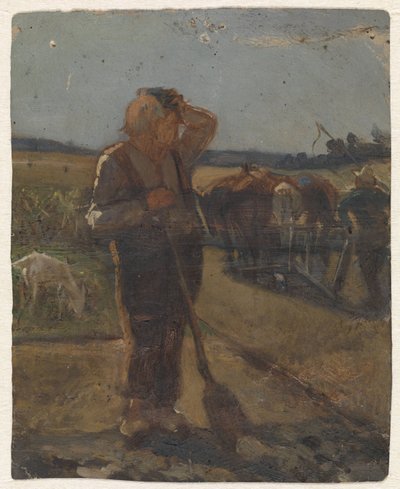 Bonde som står med spade på jorden av Thomas Simon Cool