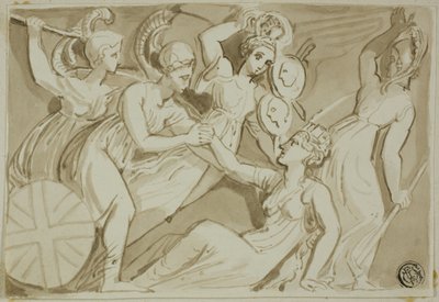 Kvinnelige krigere som kommer Britannia til unnsetning av Thomas Stothard