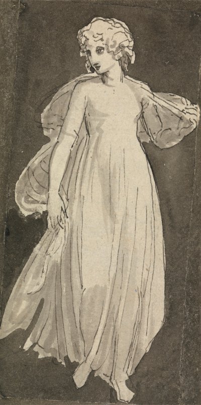 Jente, full lengde, vendt foran av Thomas Stothard