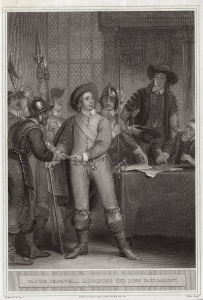 Oliver Cromwell (1599-1658) oppløste det lange parlamentet av Thomas Stothard