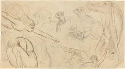 Ark med studier med engler og krypende figurer (illustrasjon for Macklins bibel?) av Thomas Stothard