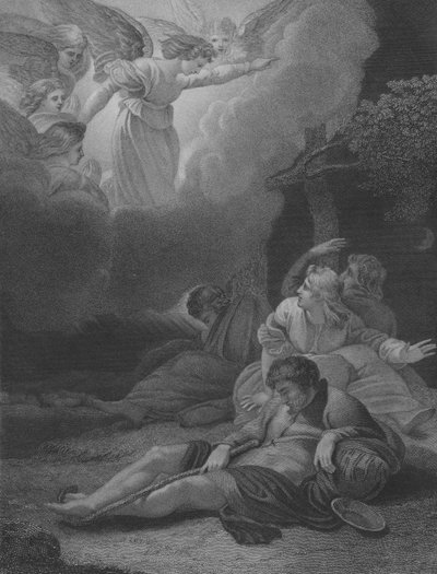 Englene som viser seg for hyrdene, St Lukas 2, Vers 8-21 av Thomas Stothard