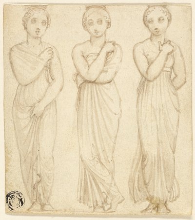 Tre draperte kvinnefigurer av Thomas Stothard