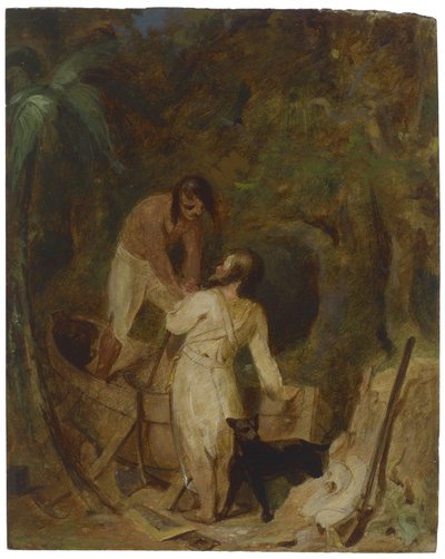 Båtbygging av Robinson Crusoe og fredag, ca. 1856 av Thomas Sully