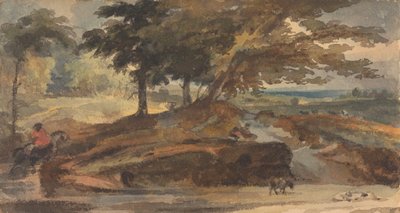 Landskap med knaus med trær, figur på hesteryggen av Thomas Sully