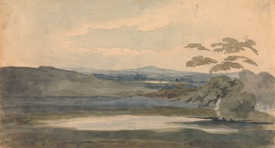 Landskap med trær og fjell, innsjø i forgrunnen av Thomas Sully