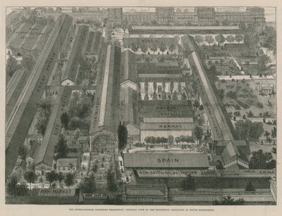 Den internasjonale fiskeriutstillingen; En generell oversikt over utstillingsbygningene (gravering) av Thomas Sulman
