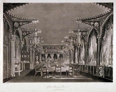Innvendig utsikt over den gotiske spisestuen i Carlton House, Westminster, London, 1819 av Thomas Sutherland