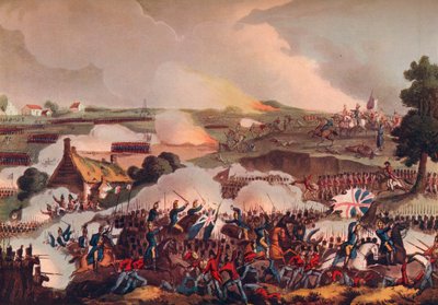 Senteret for den britiske hæren i aksjon ved slaget ved Waterloo, 1800-tallet 1909 av Thomas Sutherland