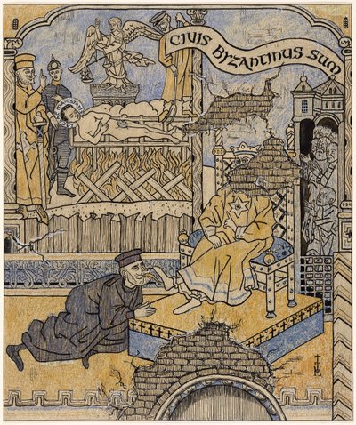 Det gjenoppdagede veggmaleriet i Justispalasset i Byzantium; Simplicissimus V/34 av Thomas Theodor Heine