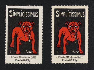 Reklamemerke «Simplicissimus 30 pfennig» av Thomas Theodor Heine