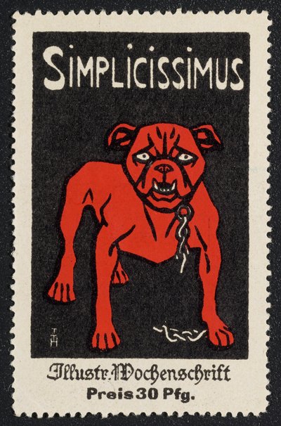 Reklamemerke «Simplicissimus 30 Pfg.» av Thomas Theodor Heine