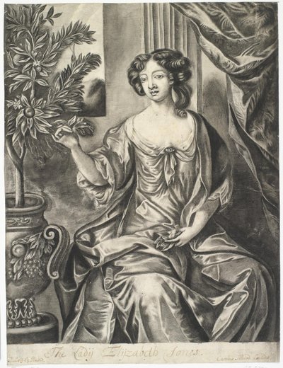 Dame med krukke med blomster; Lady Elisabeth Jones etter Sir Peter Lely av Thomas Watson