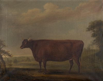 Røde Devon kviger i landskap, ca. 1812 (olje på lerret) av Thomas Weaver