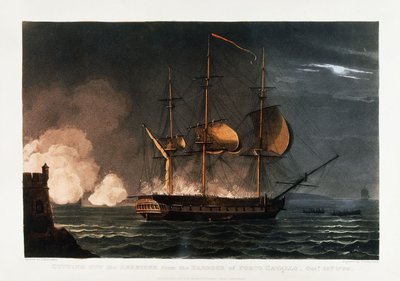 Å kutte ut Hermoine fra havnen i Porto Cavailo, 25. oktober 1799, ca. 1812-1816 av Thomas Whitcombe