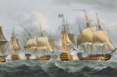 Lord Howe i Queen Charlotte, Breaking the Enemy Line, 29. mai 1794, gravert av Thomas Sutherland for J. Jenkins 
