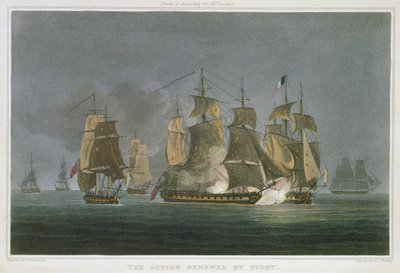 The Action Renewed by Night, utenfor Madagaskar, 20. mai 1811, gravert av J. Bailey for 