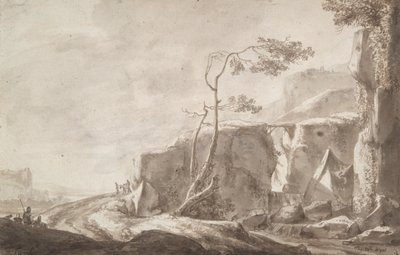 Steinete landskap med en bekk av Thomas Wijck