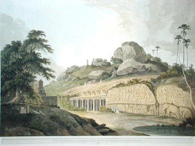 Inngangen til et utgravd hindoo-tempel ved Mavalipuram, plate 53 fra 