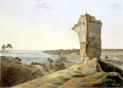 Utsikt fra ruinene av Fort of Currah, ved elven Ganges, plate XXI fra del 4 av 
