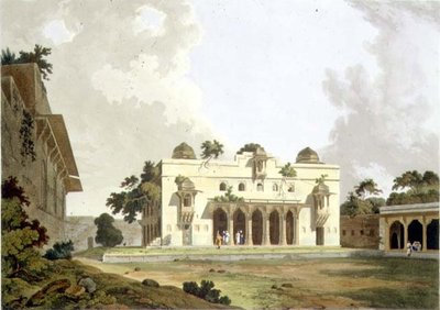 Ruiner i Rotas Gur, Bahar, plate II fra del 4 av &39;Oriental Scenery&39;, pub. 1801 (akvatint) av Thomas und William Daniell