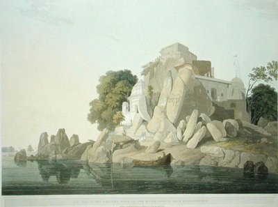 S.W. Utsikt over Fakeers Rock i elven Ganges nær Sultaungunge, plate 61 fra 