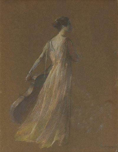 Lady Standing Holding a Cello (pastell på papir) av Thomas Wilmer Dewing