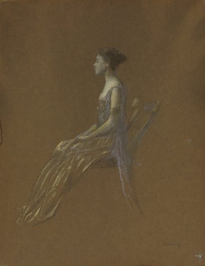 Sittende dame i gul kjole (pastell på papir) av Thomas Wilmer Dewing
