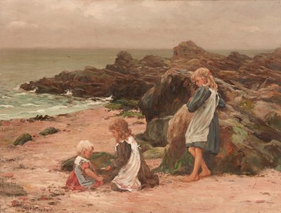 Barn på en steinete strand (olje på lerret) av Thomas Wilson