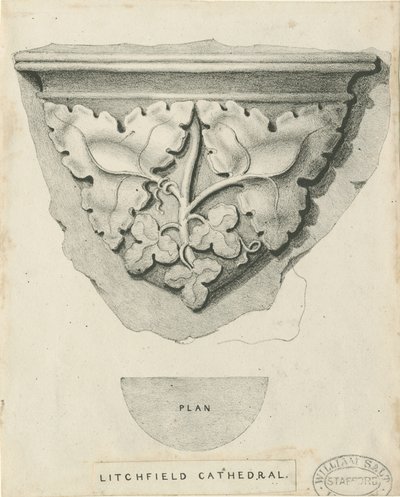 Interiør i Lichfield Cathedral - Utskåret løvverk: litografi og [? 1800-tallet] (trykk) av Thomas Witlam Atkinson