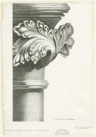 Interiør i Lichfield Cathedral - Utskåret løvverk: litografi og [? 1800-tallet] (trykk) av Thomas Witlam Atkinson