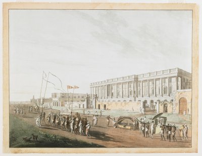 The New Court House og Chandpam Ghaut fra utsikten over Calcutta av Thomas und William Daniell