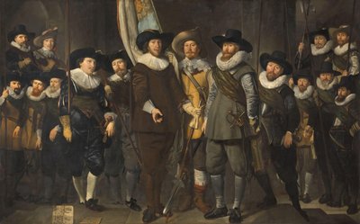 Offiserer og andre borgergardister fra det tredje distriktet i Amsterdam, under kommando av kaptein Allaert Cloeck og løytnant Lucas Jacobsz Rotgans av Thomas de Keyser