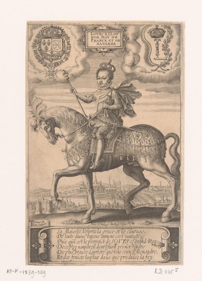 Portrett av Louis XIII på hesteryggen, med utsikt over Paris i bakgrunnen av Thomas de Leu