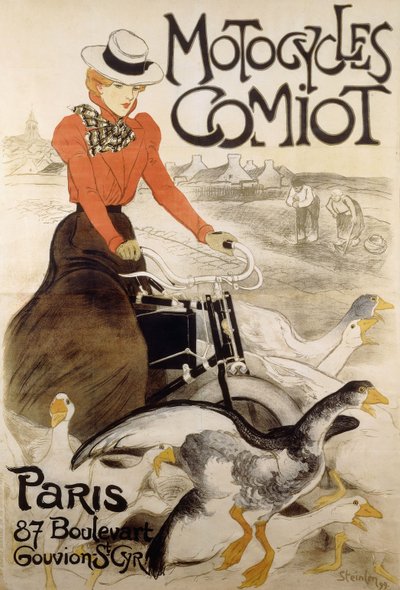 En reklameplakat for "Motorcycles Comiot", 1899 av Théophile Alexandre Steinlen