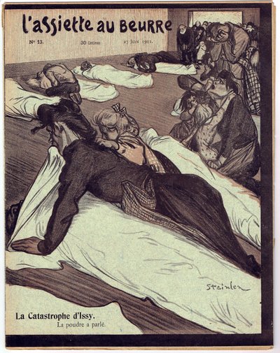 Omslag av "" L'Plate au beurre"", satirisk i farger av Théophile Alexandre Steinlen