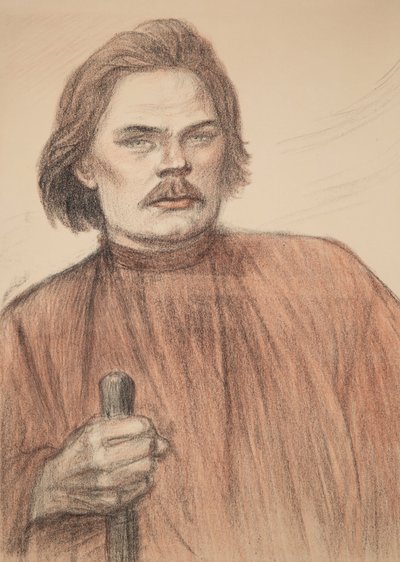Portrett av forfatteren Maxim Gorky 1868-1939, 1905. av Théophile Alexandre Steinlen