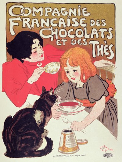 Plakat som reklamerer for Compagnie Francaise des Chocolats et des Thes, ca. 1898 (litho-farge) av Théophile Alexandre Steinlen