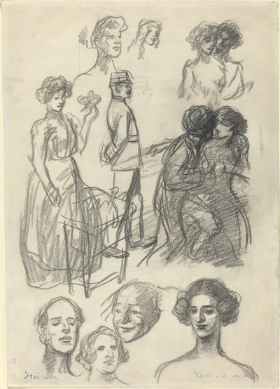 Sketcher for Lovers on a Bench, slutten av 1800-begynnelsen av 1900-tallet. av Théophile Alexandre Steinlen