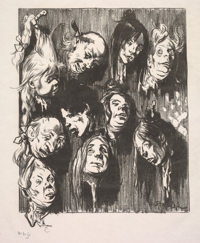 Ti attentater for en penny, 1897. av Théophile Alexandre Steinlen